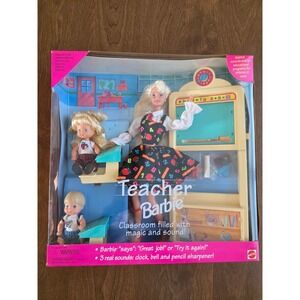 Teacher Barbie Doll Set Mattel Classroom Filled with Magic and Sound New in Box